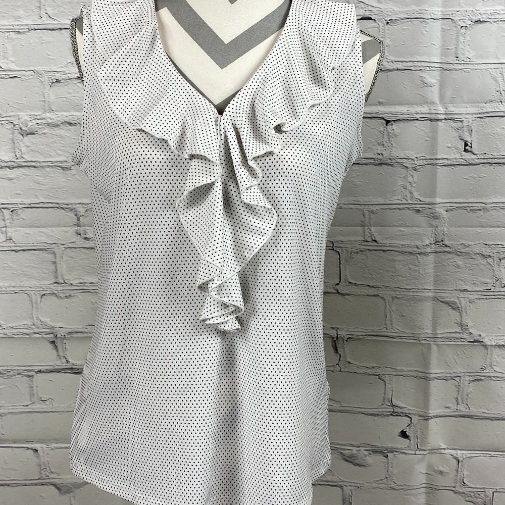 #175 Adrianna Papell  Polka Dot Ruffled Front Top